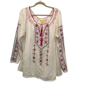 Roberta Roller Rabbit pink orange embroidered Ukrainian tunic top XL